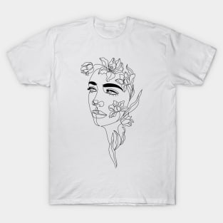 woman with tulips line art T-Shirt